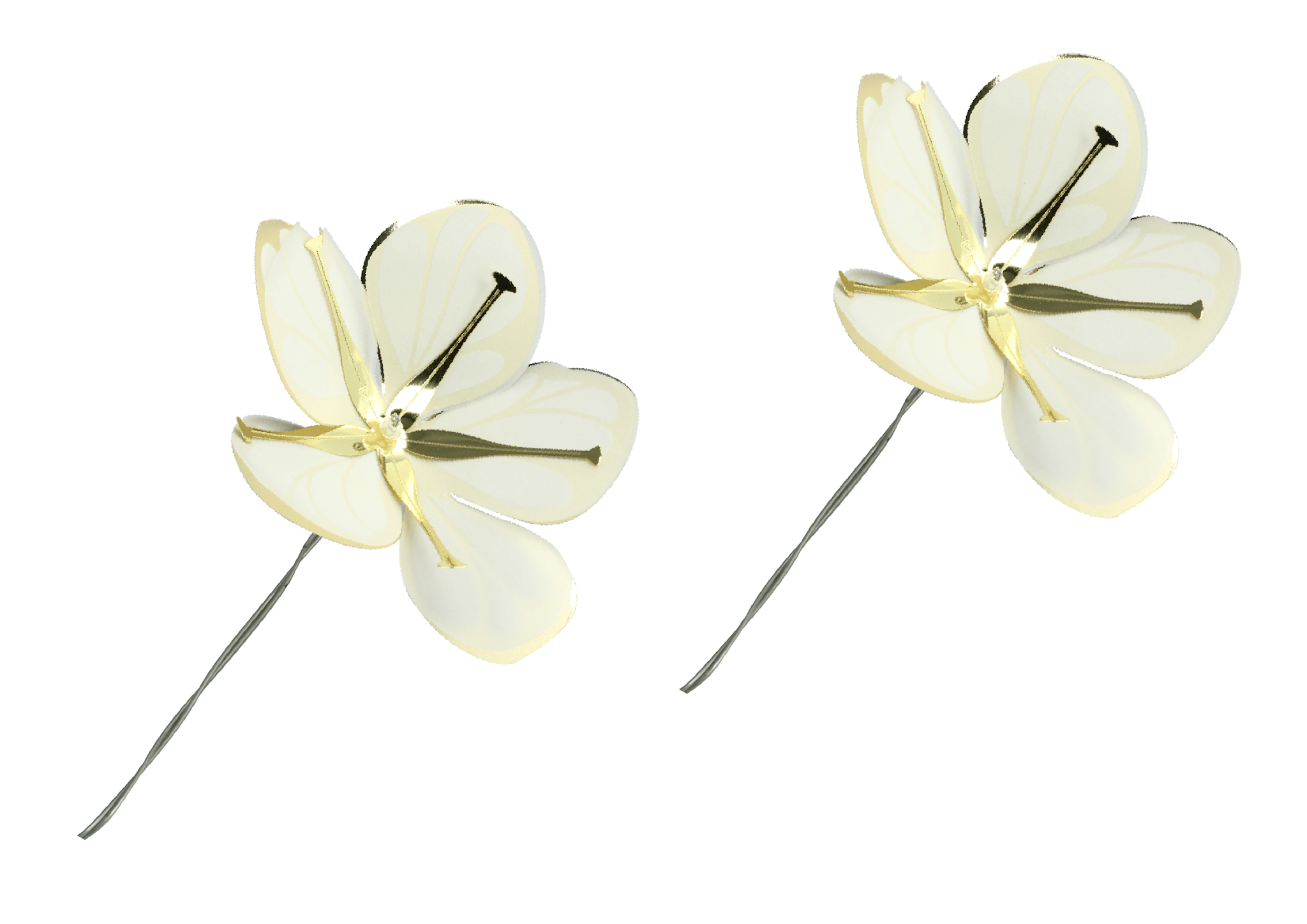 2 x Blomster, Hvid & Guld, mellem