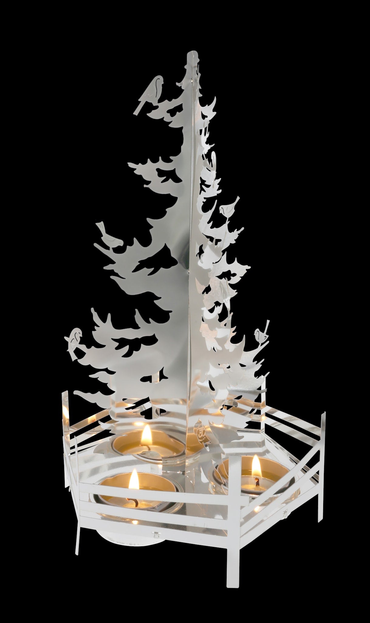 Winterwald, großer Baum für Teelichter, Silber