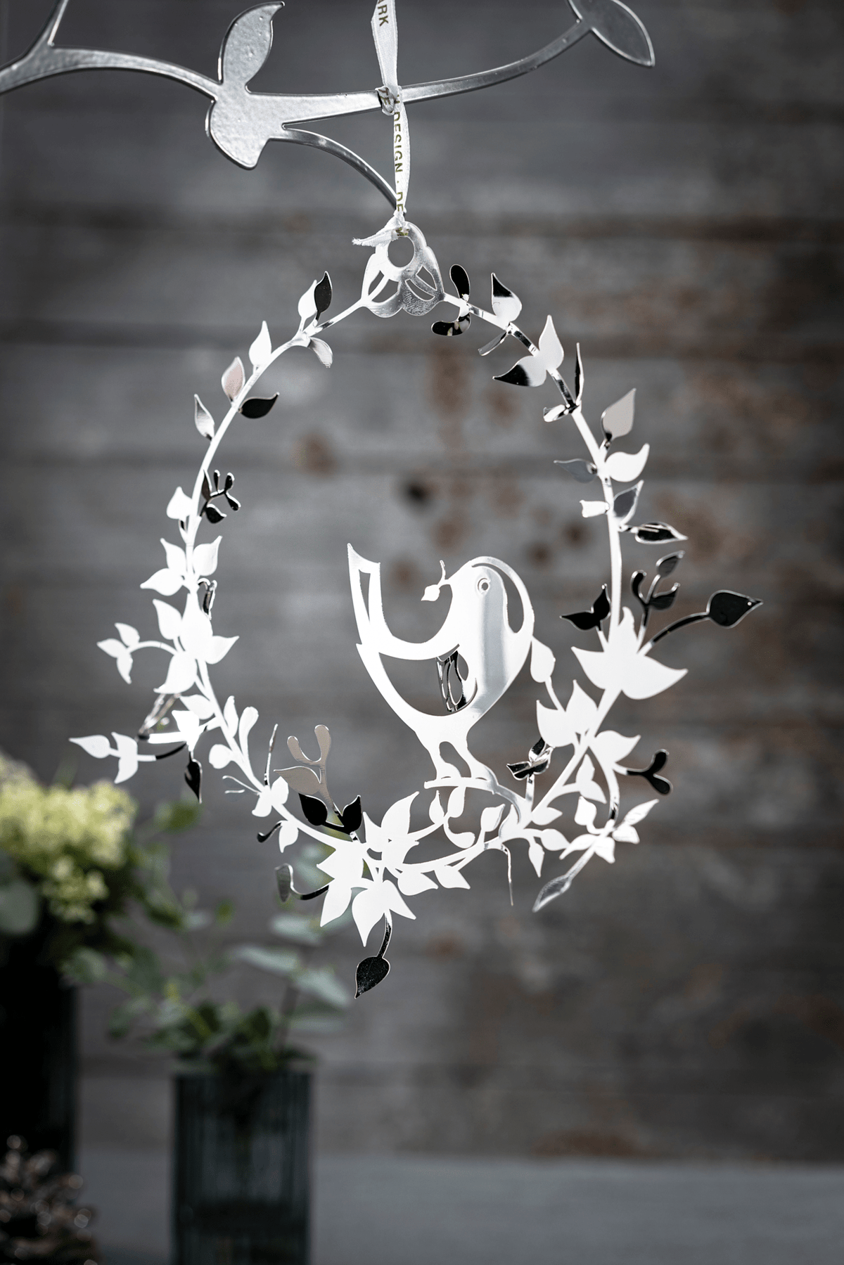Bird with Flower Wreath, Silver, small