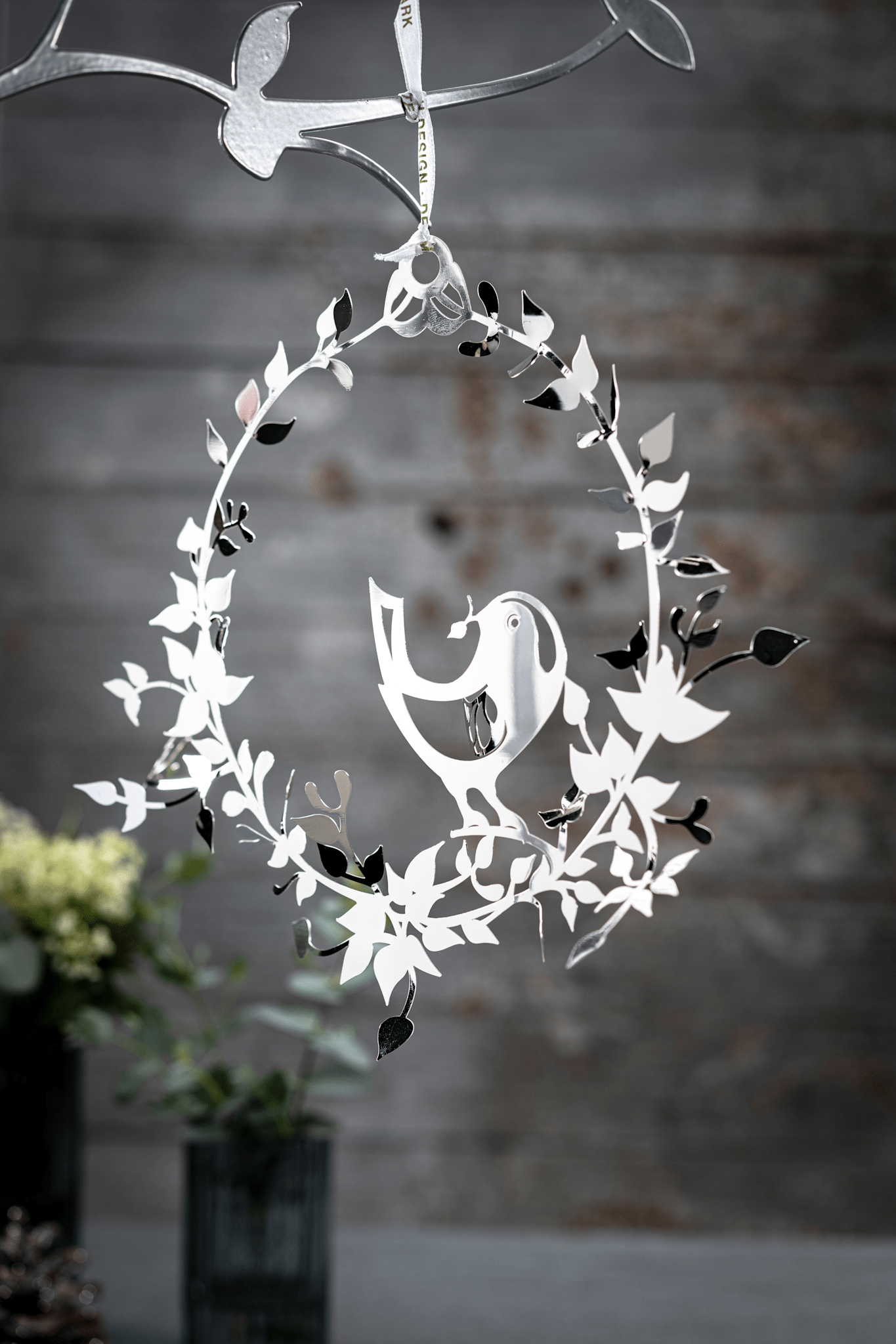 Bird with Flower Wreath, Silver, small