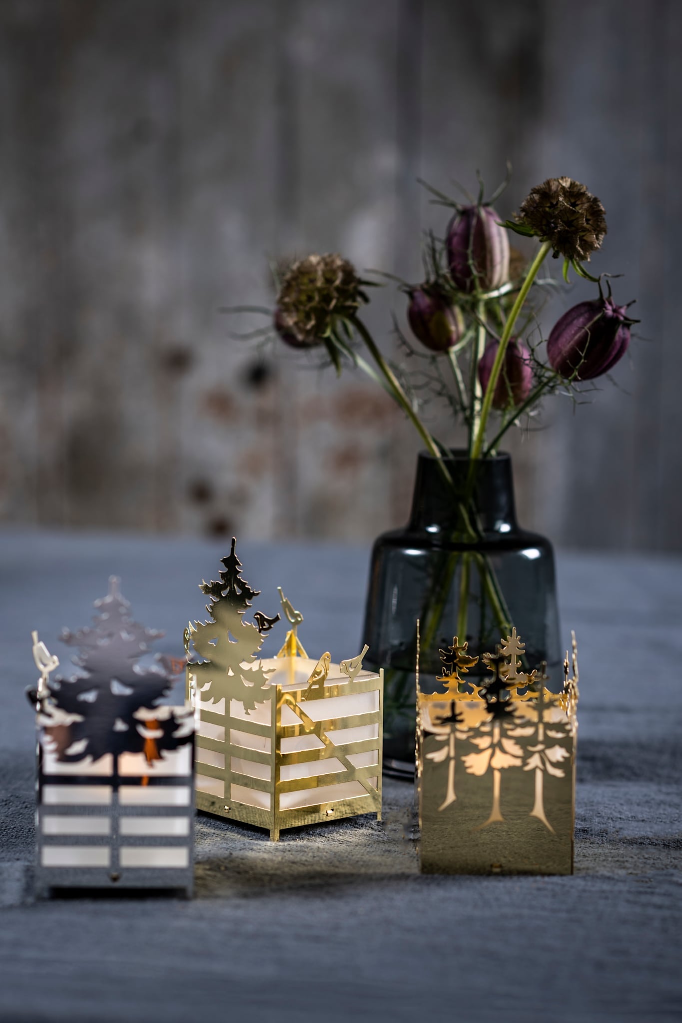 Winter Forest, Lantern in Gold