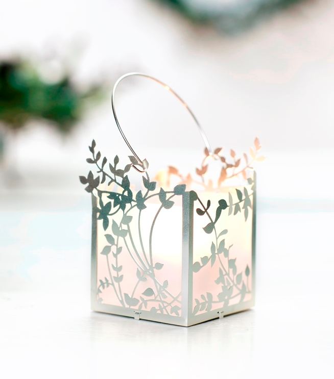 Candle Lantern with Leaves, Silver