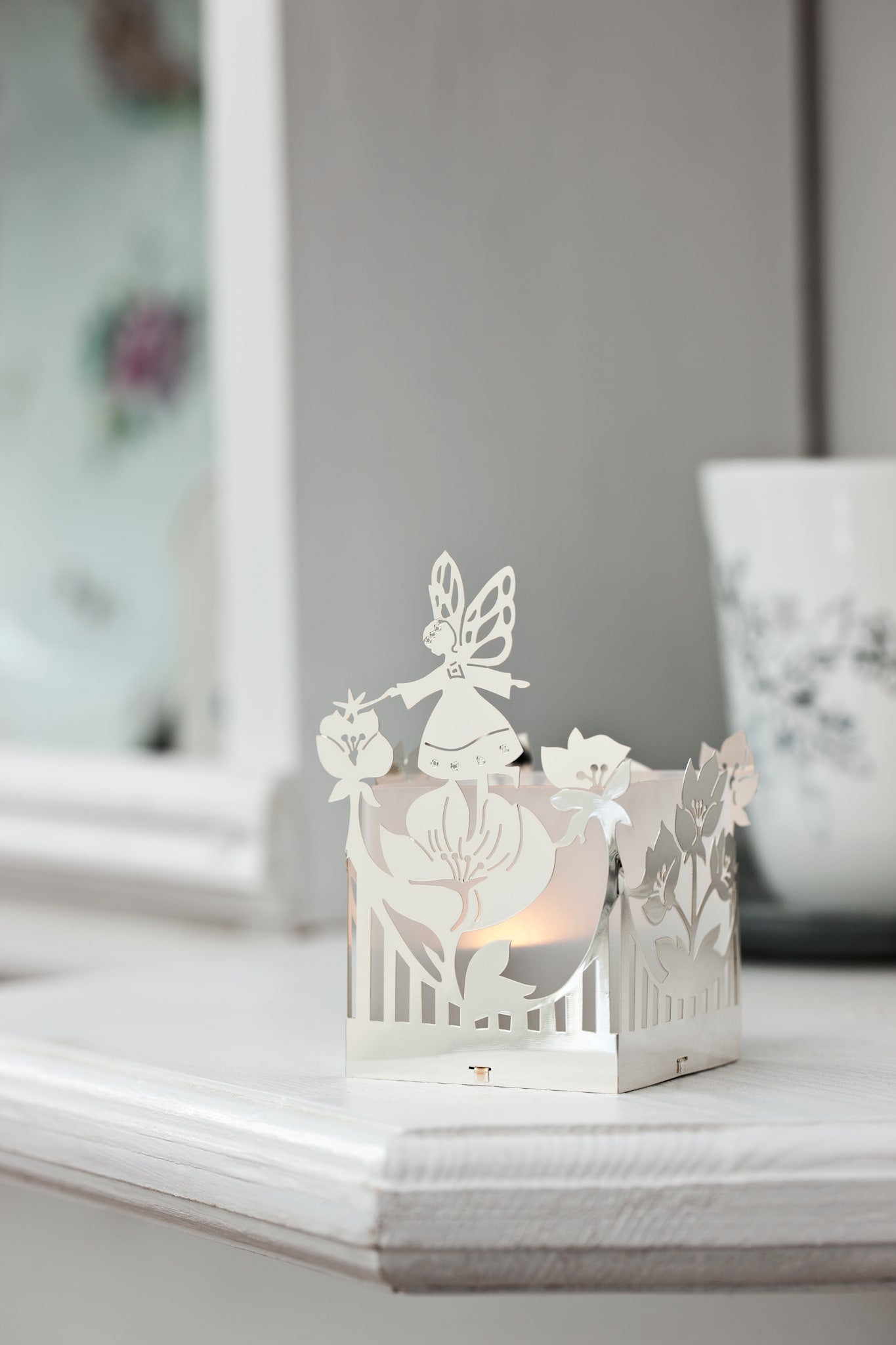 Candle Lantern with Fairy, Silver