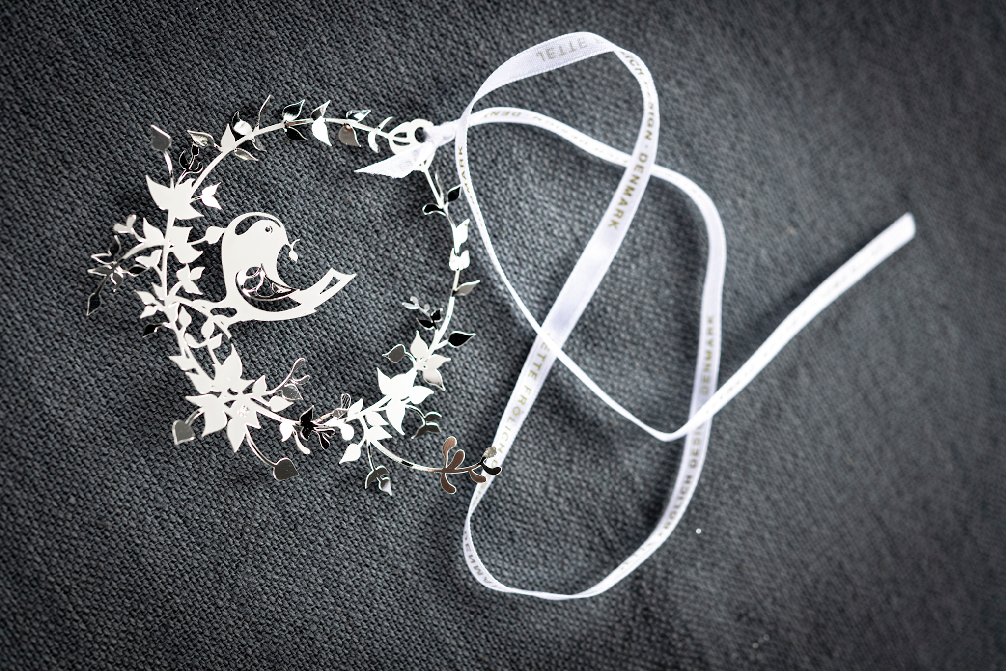 Bird with Flower Wreath, Silver, small